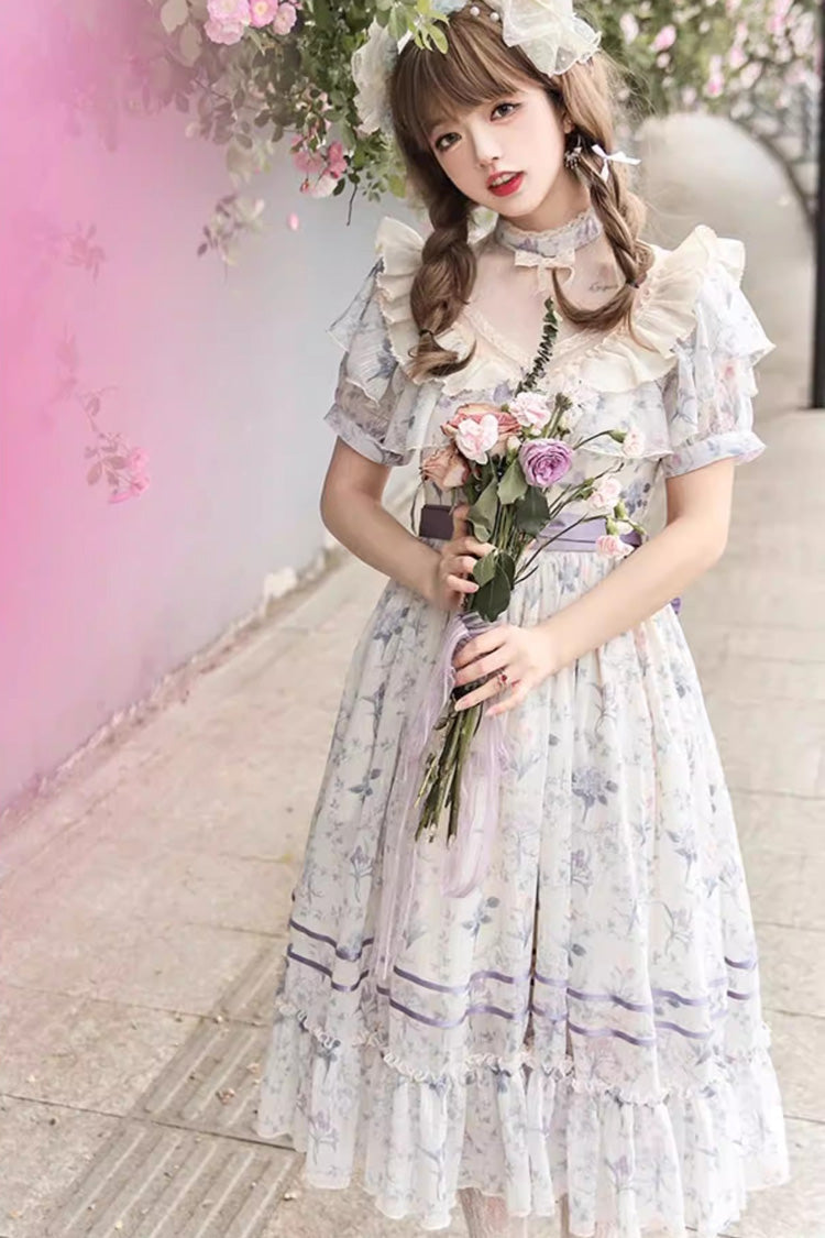 Gothic Lolita Dress - Summer Flower Wall, Purple, Bow Detail, Lace Trim, Ruffled - additional product view 3
