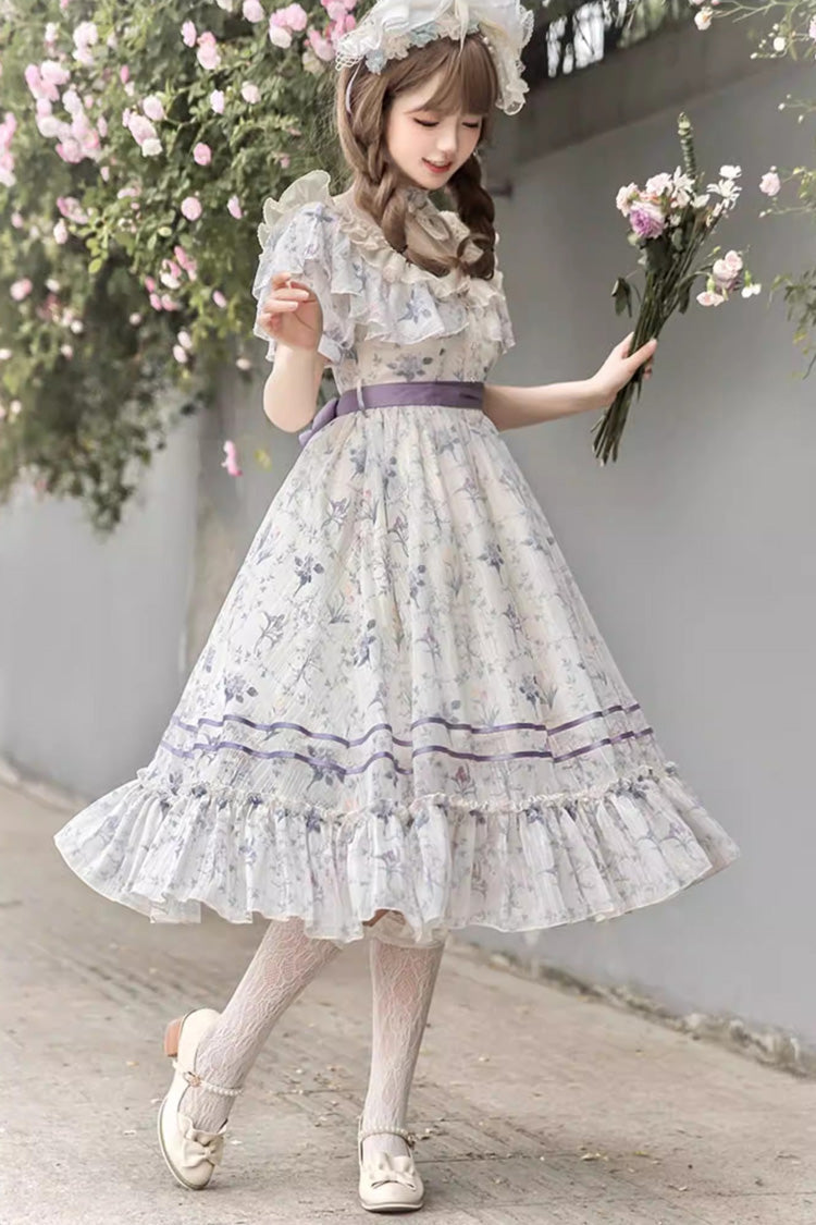 Gothic Lolita Dress - Summer Flower Wall, Purple, Bow Detail, Lace Trim, Ruffled - additional product view 4