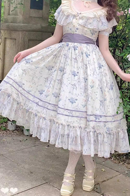 Gothic Lolita Dress - Summer Flower Wall, Purple, Bow Detail, Lace Trim, Ruffled - additional product view 5