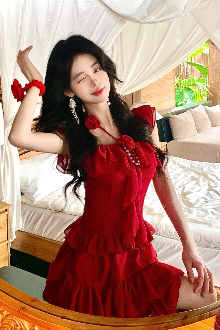 Gothic Lolita Dress - Summer Seaside, Red, Sweet Style, Bow Detail, Ruffled - additional product view 2