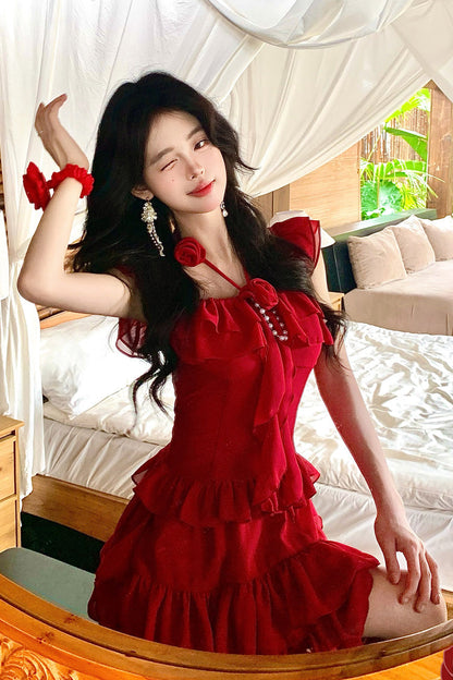 Gothic Lolita Dress - Summer Seaside, Red, Sweet Style, Bow Detail, Ruffled - additional product view 2