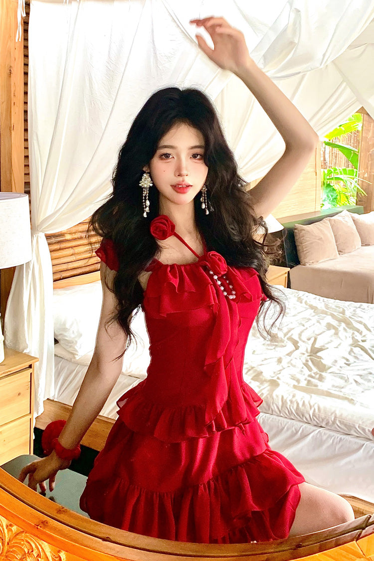 Gothic Lolita Dress - Summer Seaside, Red, Sweet Style, Bow Detail, Ruffled - additional product view 5