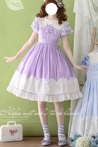 Gothic Lolita Dress - Summer Wind, 3 Colors, Embroidered, Sweet Style, Ruffled - S Purple / M Purple / L Purple option