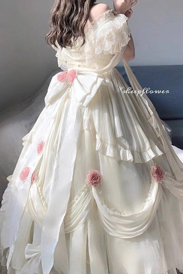 Gothic Lolita Dress - Tana Manor Rose Flower, Ivory, Ruffled, Long Sleeves, Sweet Style - additional product view 2