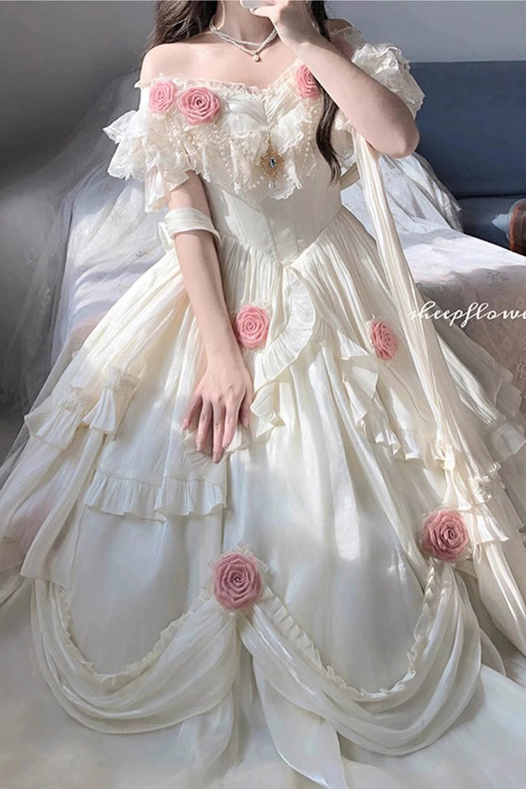 Gothic Lolita Dress - Tana Manor Rose Flower, Ivory, Ruffled, Long Sleeves, Sweet Style - additional product view 3