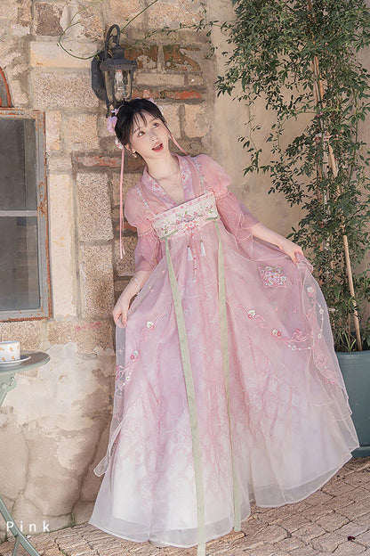 Gothic Lolita Dress - Tang Dynasty V Collar High, Pink, High Waist, Women's Style - additional product view 2