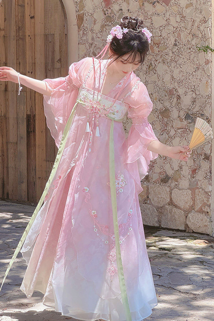 Gothic Lolita Dress - Tang Dynasty V Collar High, Pink, High Waist, Women's Style - additional product view 3