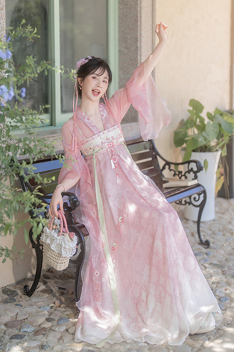 Gothic Lolita Dress - Tang Dynasty V Collar High, Pink, High Waist, Women's Style - additional product view 4