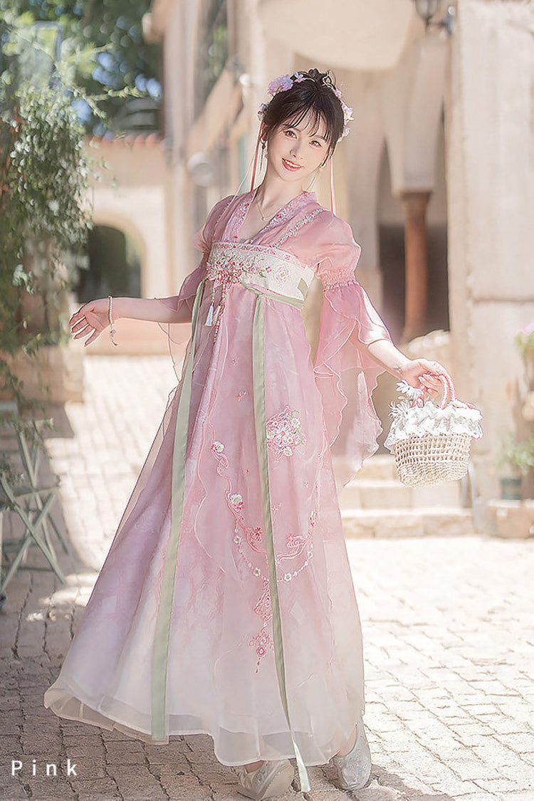 Gothic Lolita Dress - Tang Dynasty V Collar High, Pink, High Waist, Women's Style - additional product view 5