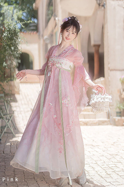 Gothic Lolita Dress - Tang Dynasty V Collar High, Pink, High Waist, Women's Style - additional product view 5