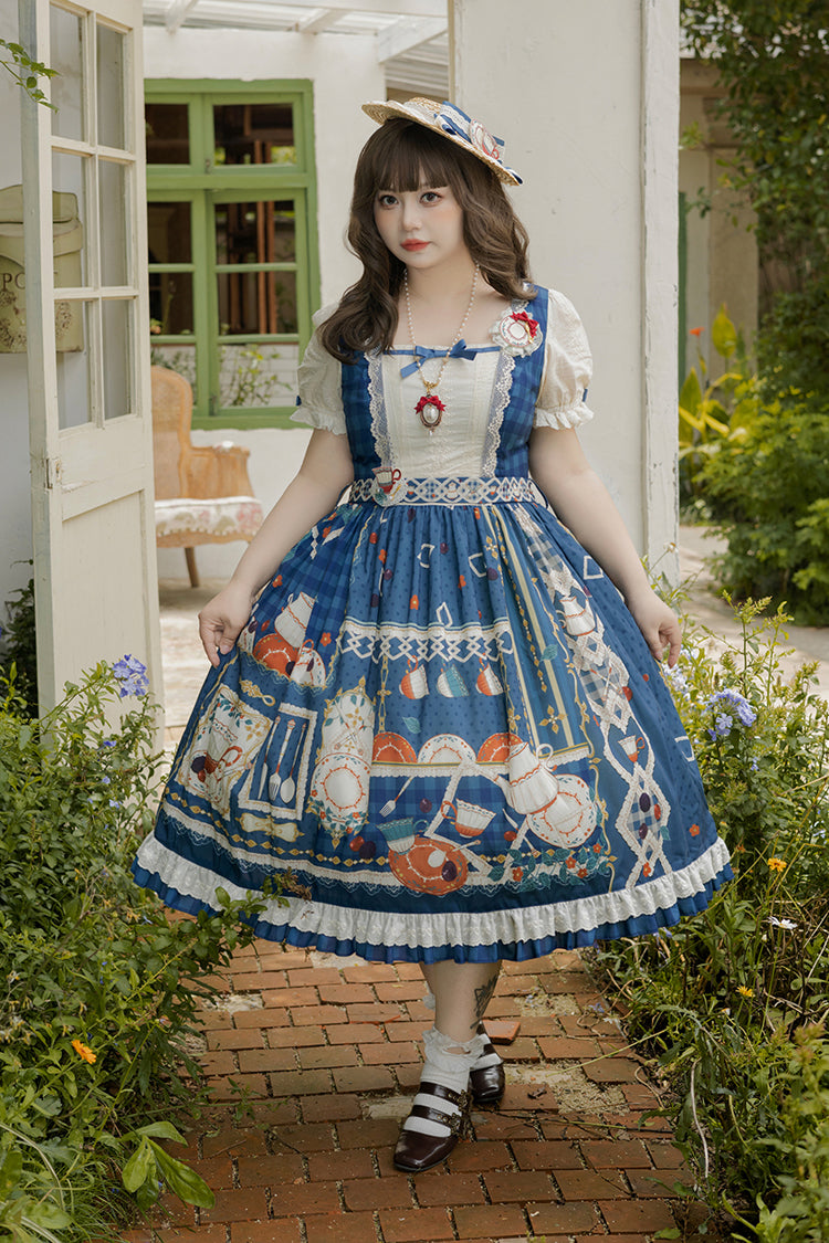 Gothic Lolita Dress - Tea Party, Blue, Printed, Sweet Style, Bow Detail - additional product view 2