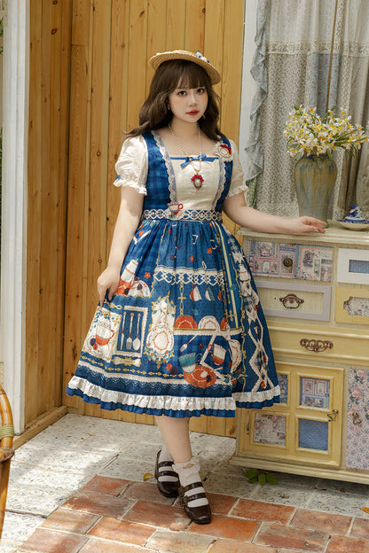 Gothic Lolita Dress - Tea Party, Blue, Printed, Sweet Style, Bow Detail - additional product view 3