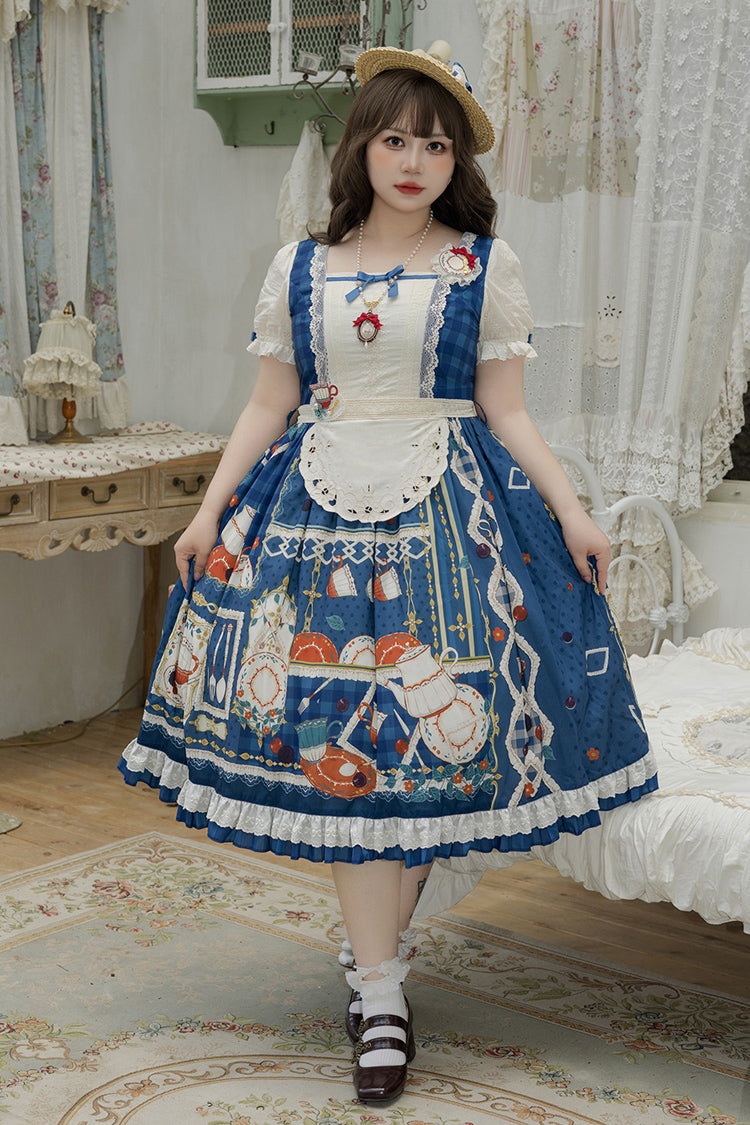 Gothic Lolita Dress - Tea Party, Blue, Printed, Sweet Style, Bow Detail - additional product view 4