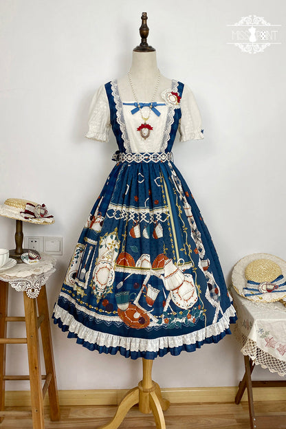 Gothic Lolita Dress - Tea Party, Blue, Printed, Sweet Style, Bow Detail - additional product view 5