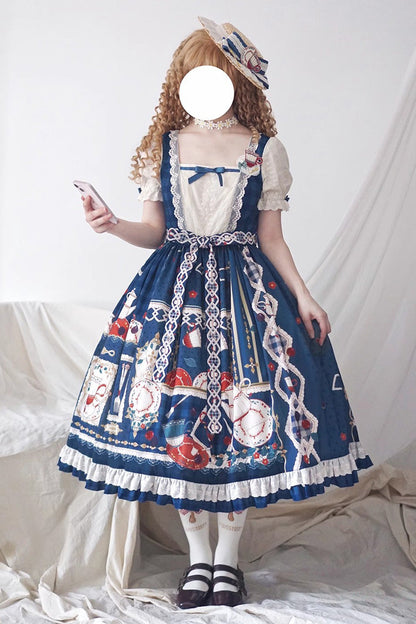 Gothic Lolita Dress - Tea Party, Blue, Printed, Sweet Style, Bow Detail - additional product view 6