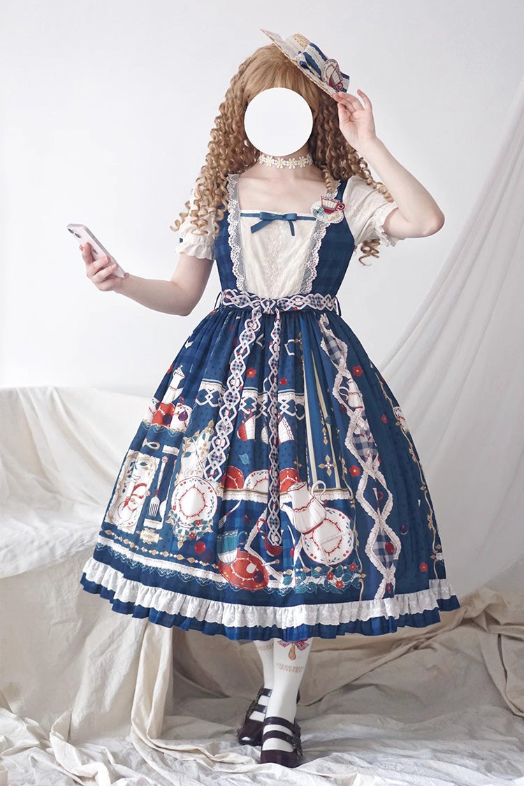 Gothic Lolita Dress - Tea Party, Blue, Printed, Sweet Style, Bow Detail - additional product view 7