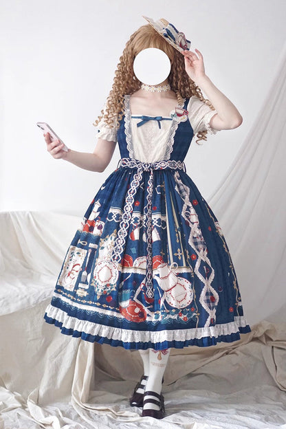 Gothic Lolita Dress - Tea Party, Blue, Printed, Sweet Style, Bow Detail - additional product view 7