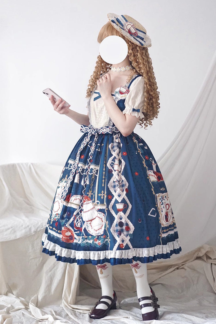 Gothic Lolita Dress - Tea Party, Blue, Printed, Sweet Style, Bow Detail - additional product view 8