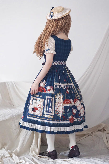 Gothic Lolita Dress - Tea Party, Blue, Printed, Sweet Style, Bow Detail - additional product view 9