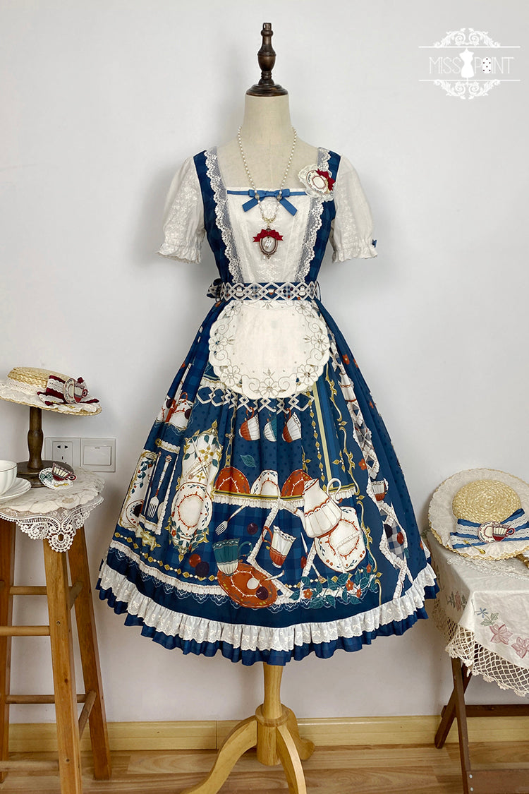 Gothic Lolita Dress - Tea Party, Blue, Printed, Sweet Style, Bow Detail - additional product view 10