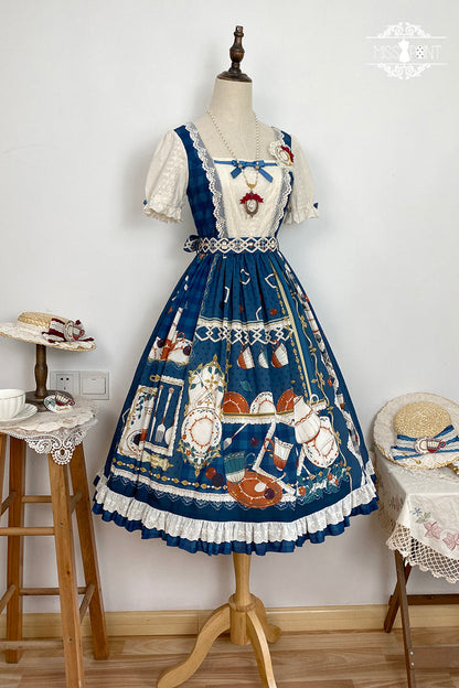 Gothic Lolita Dress - Tea Party, Blue, Printed, Sweet Style, Bow Detail - additional product view 11
