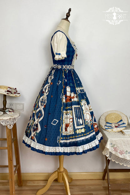 Gothic Lolita Dress - Tea Party, Blue, Printed, Sweet Style, Bow Detail - additional product view 12