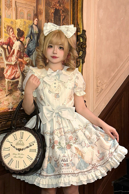 Gothic Lolita Dress - The Princess's Magical Diary, Blue, Ruffled, Printed, Sweet Style - main product image