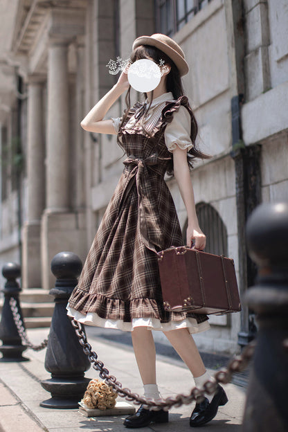 Gothic Lolita Dress - The Thames At Dusk, Brown, Ruffled, Printed, Bow Detail - additional product view 2