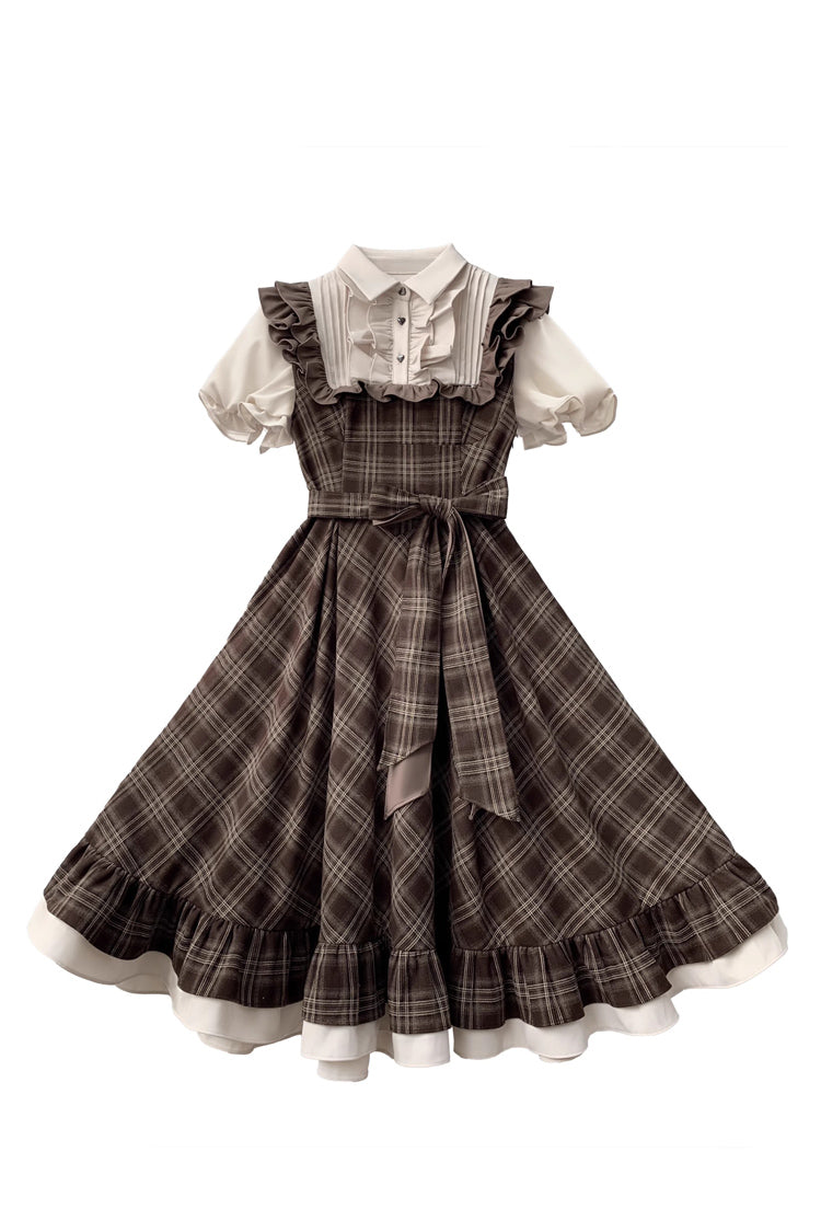 Gothic Lolita Dress - The Thames At Dusk, Brown, Ruffled, Printed, Bow Detail - additional product view 3