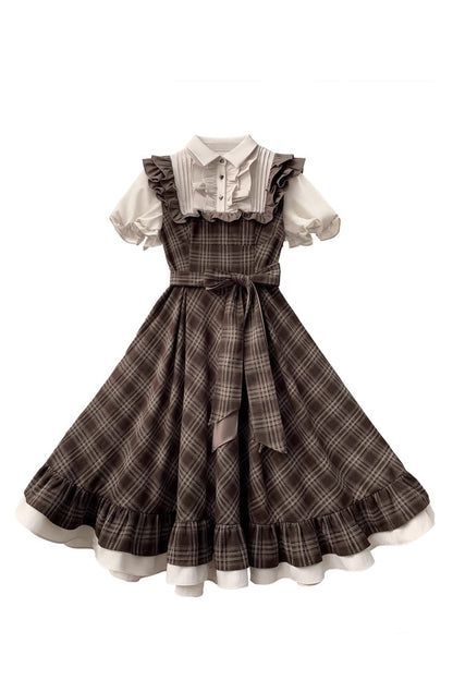 Gothic Lolita Dress - The Thames At Dusk, Brown, Ruffled, Printed, Bow Detail - additional product view 3