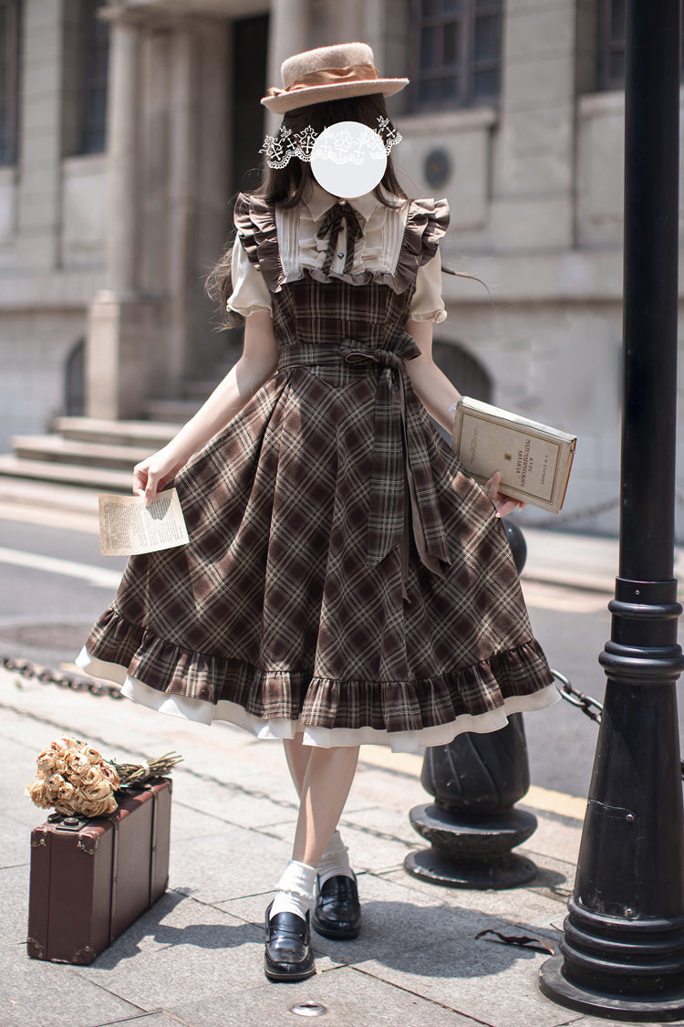 Gothic Lolita Dress - The Thames At Dusk, Brown, Ruffled, Printed, Bow Detail - additional product view 5