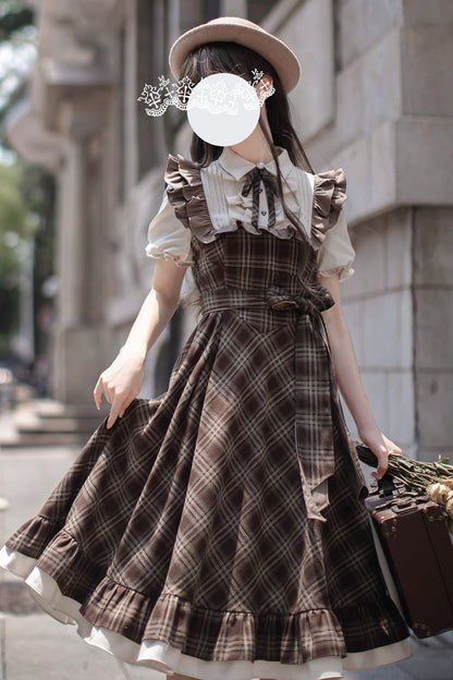 Gothic Lolita Dress - The Thames At Dusk, Brown, Ruffled, Printed, Bow Detail - additional product view 8