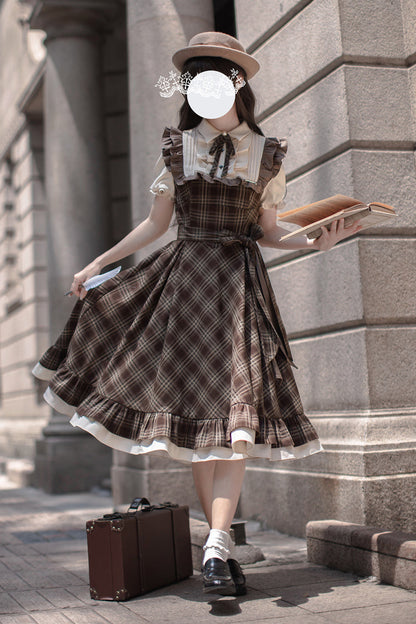 Gothic Lolita Dress - The Thames At Dusk, Brown, Ruffled, Printed, Bow Detail - main product image