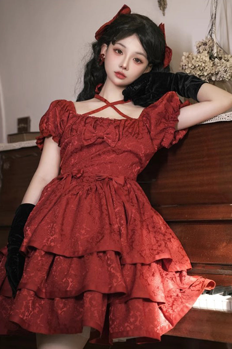 Gothic Lolita Dress - Thorn Rose, Red, Bow Detail, Ruffled - Kawaii Statement Dress - additional product view 6
