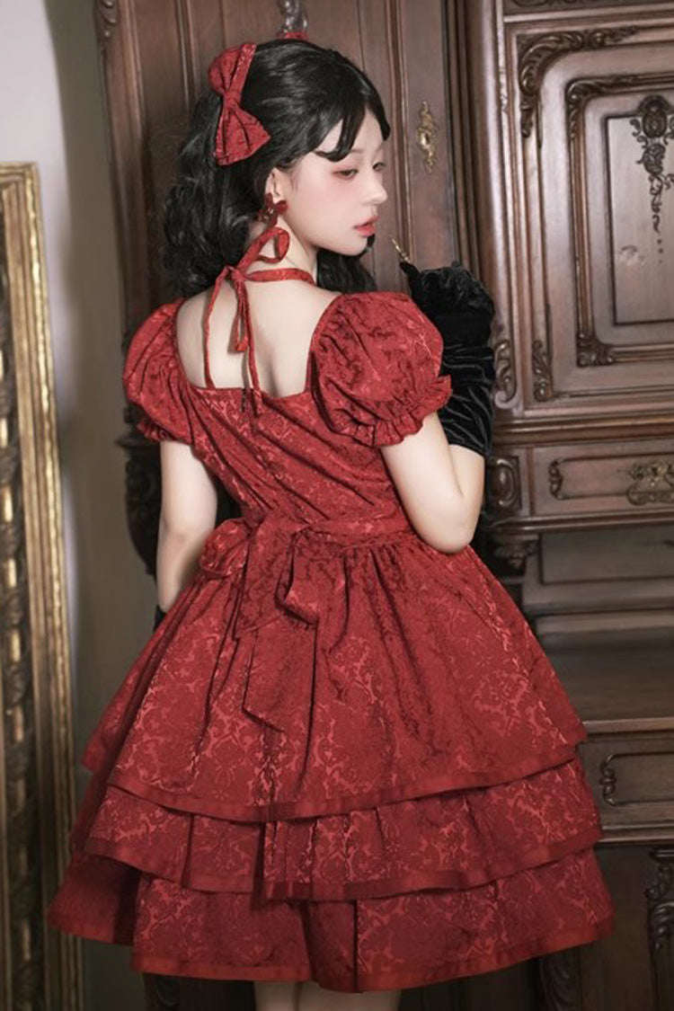 Gothic Lolita Dress - Thorn Rose, Red, Bow Detail, Ruffled - Kawaii Statement Dress - additional product view 7