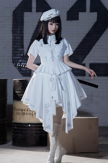 Gothic Lolita Dress - Travelling Thorns, White, Printed - Kawaii Statement Dress - main product image