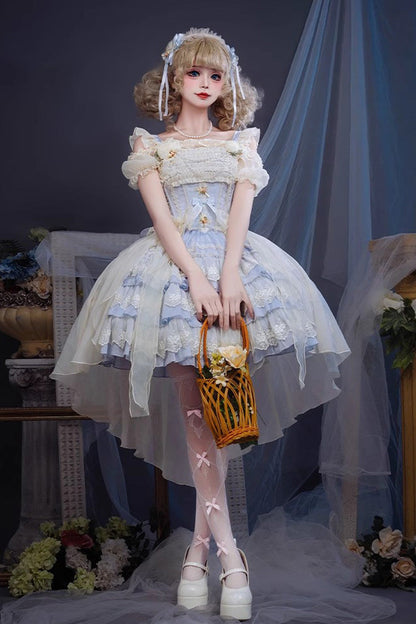 Gothic Lolita Dress - Triple-layered Ruffle Bowknot, 2 Colors, Bow Detail, Lace Trim - additional product view 2