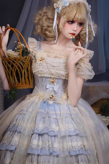 Gothic Lolita Dress - Triple-layered Ruffle Bowknot, 2 Colors, Bow Detail, Lace Trim - additional product view 3