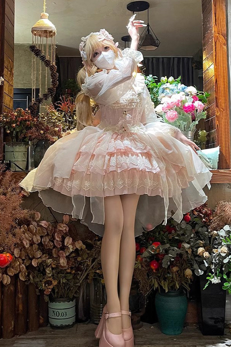 Gothic Lolita Dress - Triple-layered Ruffle Bowknot, 2 Colors, Bow Detail, Lace Trim - additional product view 5