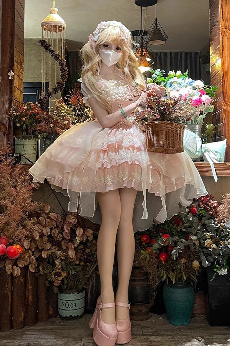Gothic Lolita Dress - Triple-layered Ruffle Bowknot, 2 Colors, Bow Detail, Lace Trim - additional product view 6