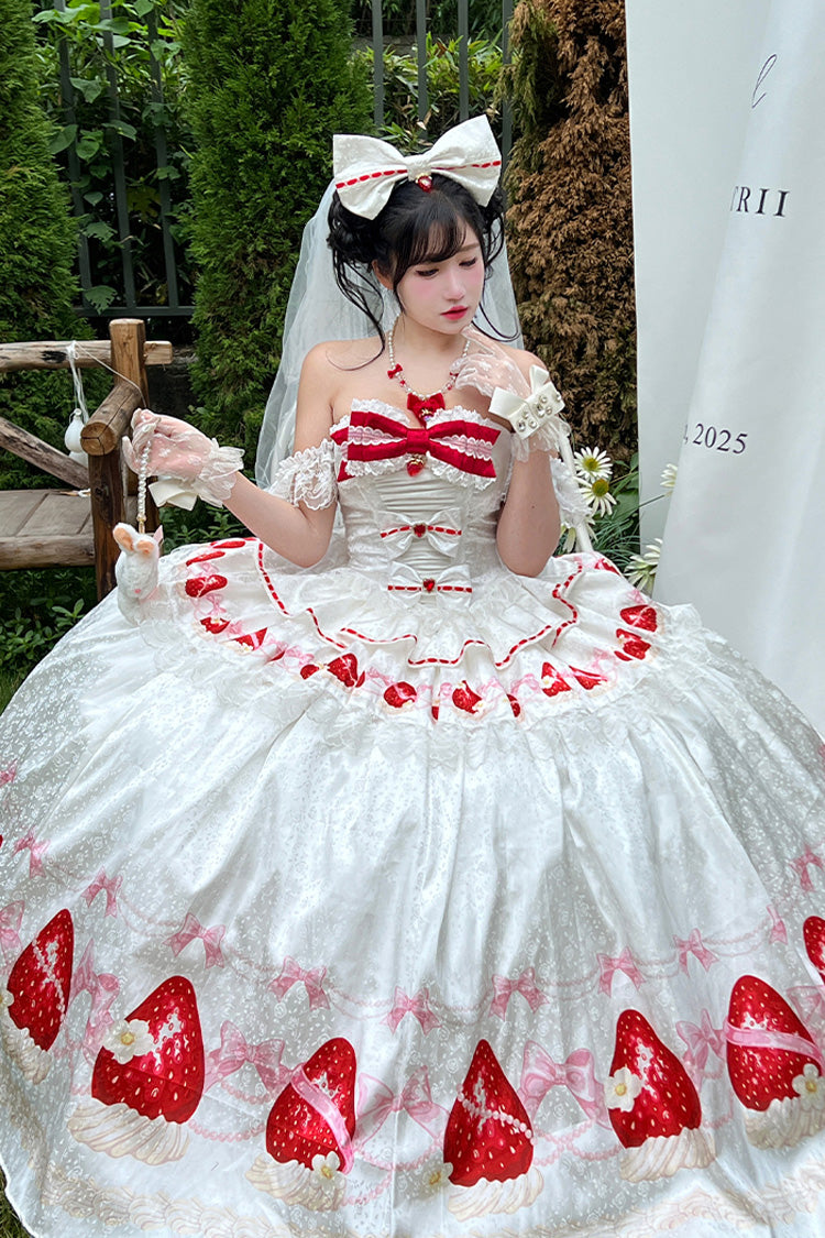 Gothic Lolita Dress - True Love Strawberry, White, Ruffled, Printed, Sweet Style - additional product view 2