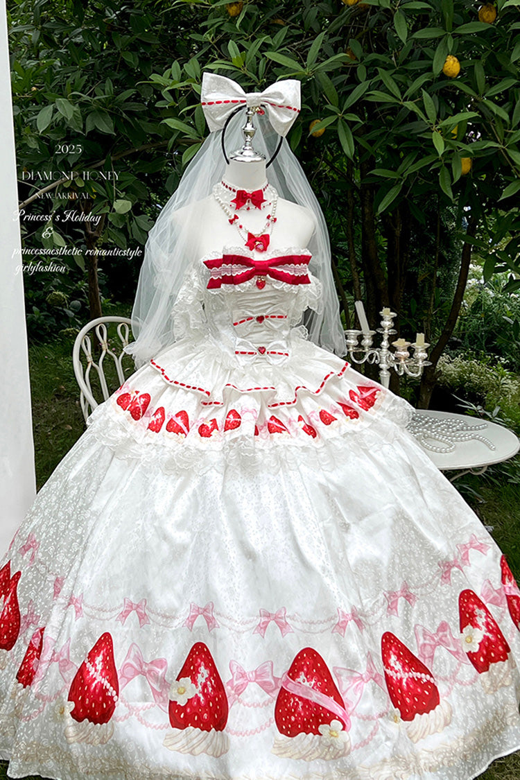 Gothic Lolita Dress - True Love Strawberry, White, Ruffled, Printed, Sweet Style - additional product view 3