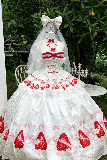 Gothic Lolita Dress - True Love Strawberry, White, Ruffled, Printed, Sweet Style - additional product view 3