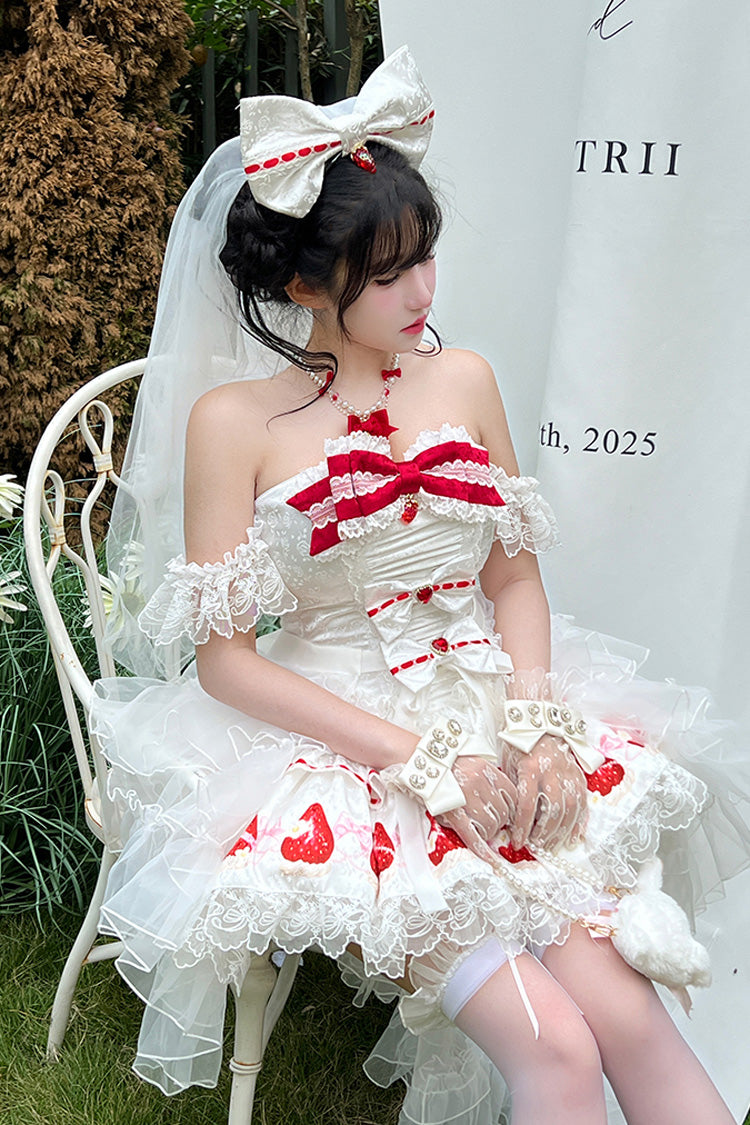 Gothic Lolita Dress - True Love Strawberry, White, Ruffled, Printed, Sweet Style - additional product view 4