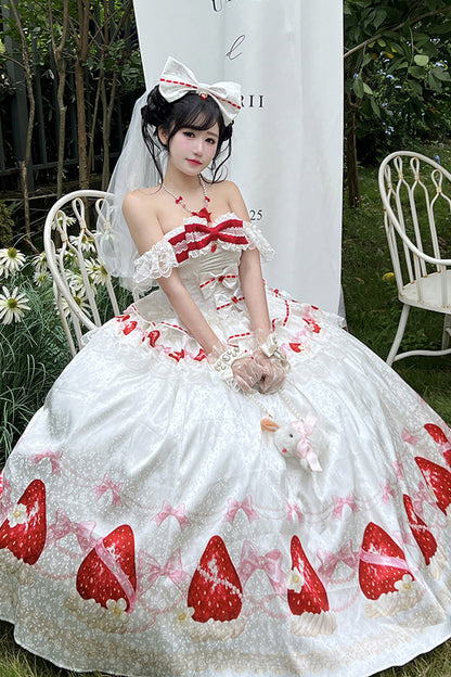 Gothic Lolita Dress - True Love Strawberry, White, Ruffled, Printed, Sweet Style - additional product view 5