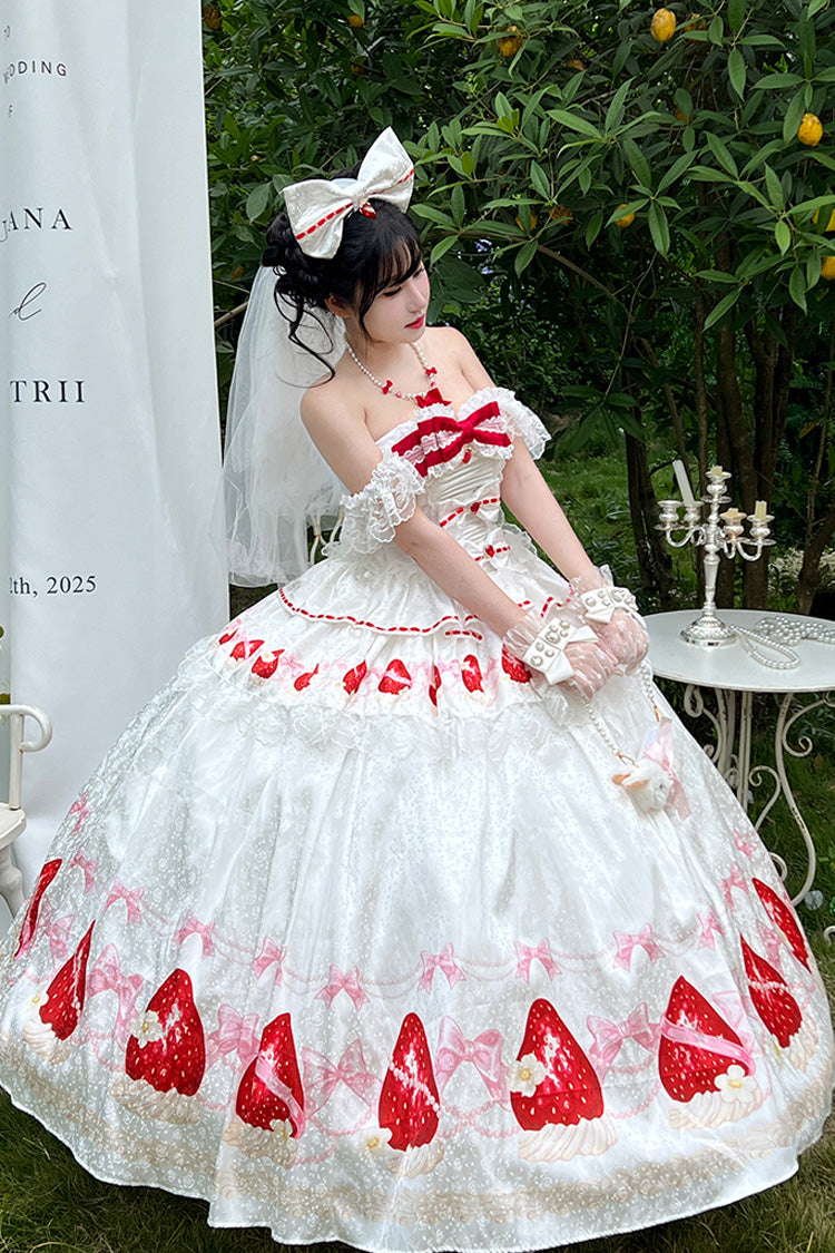 Gothic Lolita Dress - True Love Strawberry, White, Ruffled, Printed, Sweet Style - additional product view 6