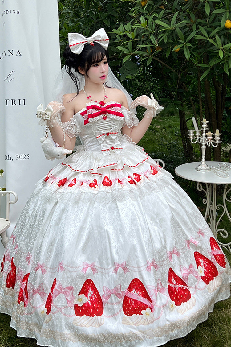 Gothic Lolita Dress - True Love Strawberry, White, Ruffled, Printed, Sweet Style - additional product view 7