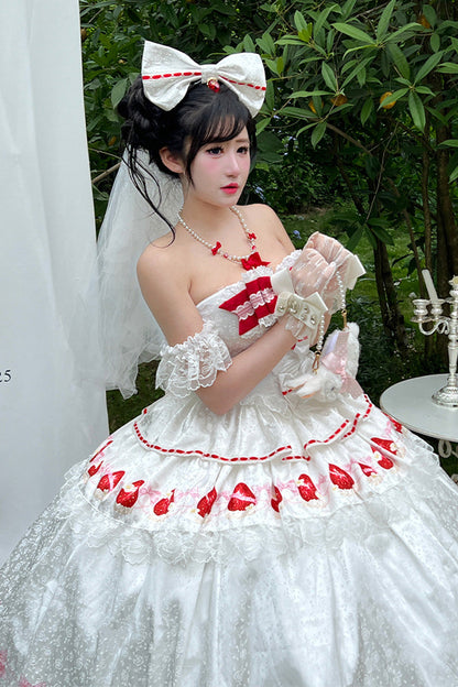 Gothic Lolita Dress - True Love Strawberry, White, Ruffled, Printed, Sweet Style - additional product view 8