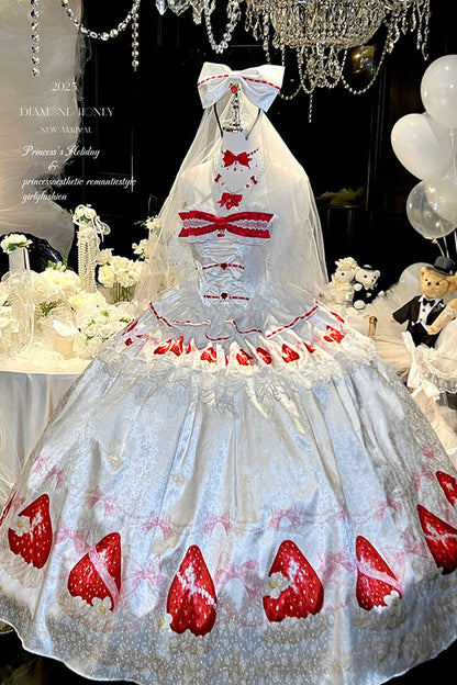 Gothic Lolita Dress - True Love Strawberry, White, Ruffled, Printed, Sweet Style - additional product view 9