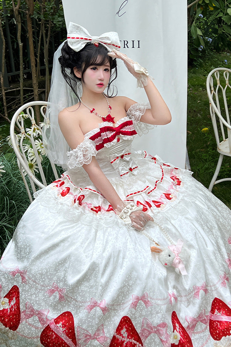 Gothic Lolita Dress - True Love Strawberry, White, Ruffled, Printed, Sweet Style - additional product view 10